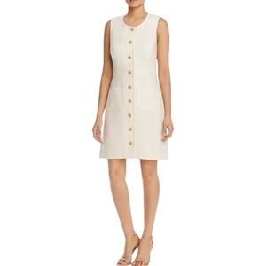 Tory Burch Linen Sleeveless Cream Button-Down Dress Neutral Size S